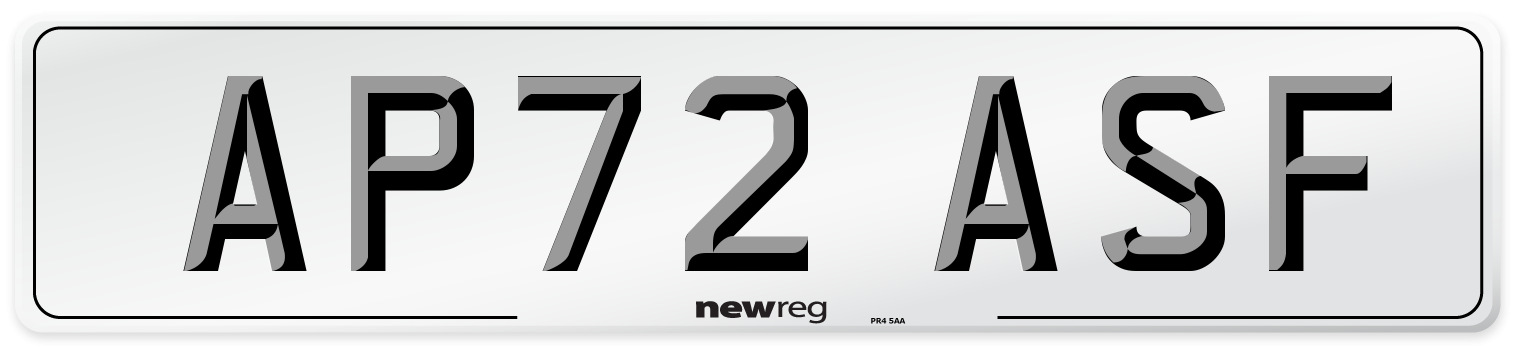 AP72 ASF Number Plate from New Reg